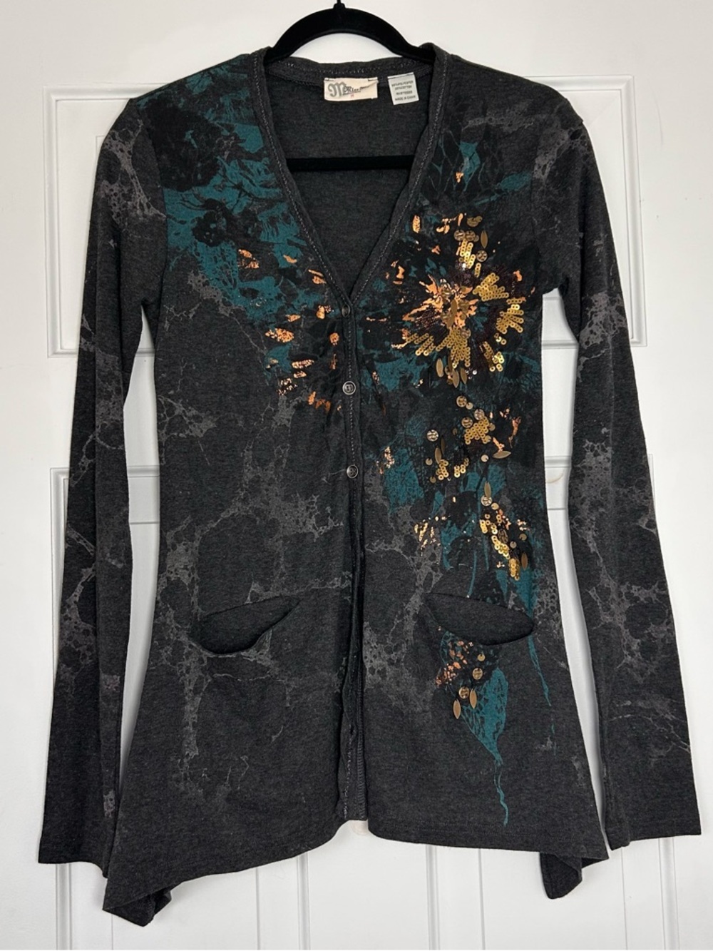 Vintage Y2K Miss Me Cardigan Sequin Microbling 00’s Grunge Fairy